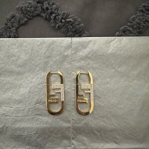 Fendi Gold Earrings with Crystal Accents